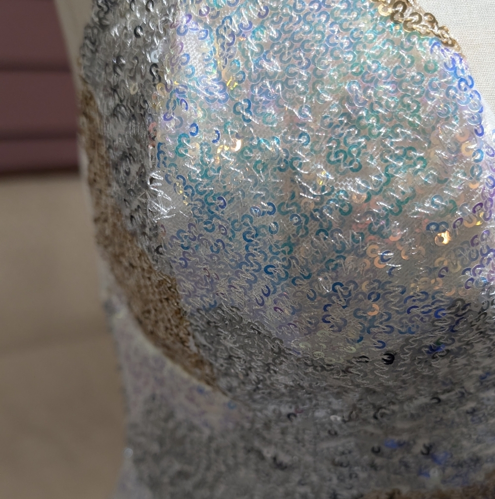 Gold, Silver, and White Sequin Mini Dress - Picture 3 of 3